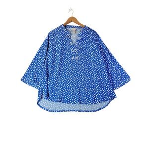 Multiples Womens Polka Dot Eyelet Tunic Top XL Blue 3/4 Sleeve Stretch Blouse